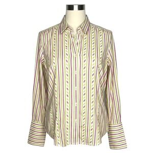 Robert Graham Women's Purple Pink Green Striped Button Down Blouse Size 8 luxury